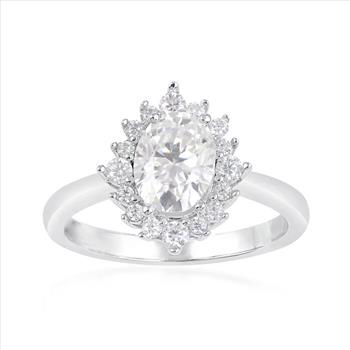 NO RESERVE 1.55 ct. t.w. Moissanite Halo Ring in Sterling Silver. Size 7