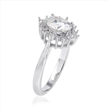 NO RESERVE 1.55 ct. t.w. Moissanite Halo Ring in Sterling Silver. Size 8
