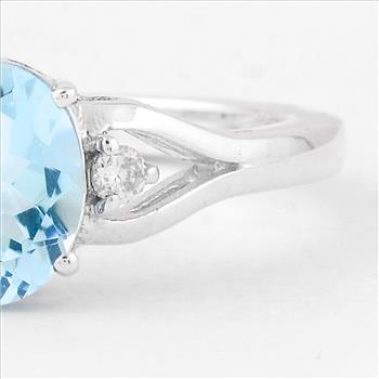 NO RESERVE 1.58 Ct Oval London Blue Topaz, Cubic Zirconia, 925 Sterling Silver Ring