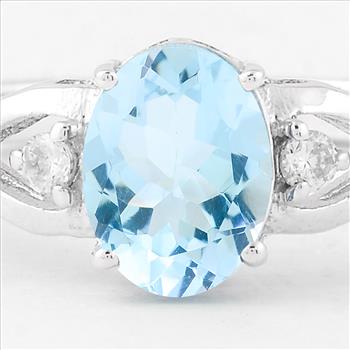 NO RESERVE 1.58 Ct Oval London Blue Topaz, Cubic Zirconia, 925 Sterling Silver Ring