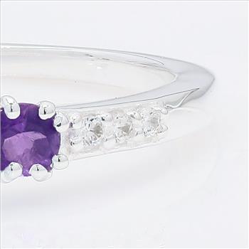 NO RESERVE 1.59 Ct Round Blue Topaz, Amethyst, Cubic Zirconia 925 Sterling Silver Ring