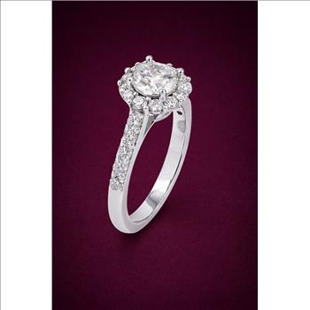 NO RESERVE 1.60 ct. t.w. Moissanite Halo Ring in Sterling Silver. Size 5