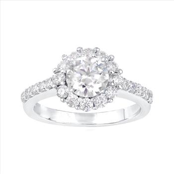 NO RESERVE 1.60 ct. t.w. Moissanite Halo Ring in Sterling Silver. Size 5