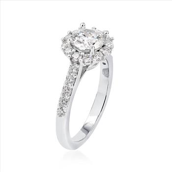 NO RESERVE 1.60 ct. t.w. Moissanite Halo Ring in Sterling Silver. Size 8