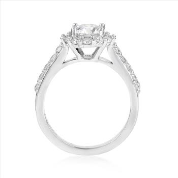 NO RESERVE 1.60 ct. t.w. Moissanite Halo Ring in Sterling Silver. Size 8