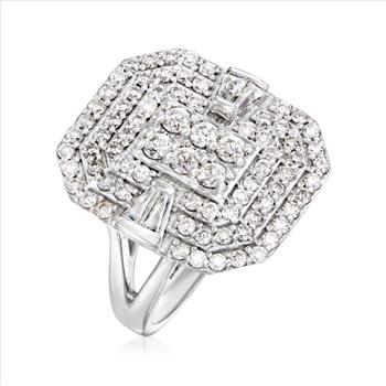 NO RESERVE 1.61 ct. Moissanite Round & Tapered Sterling Silver Women Ring Size 7