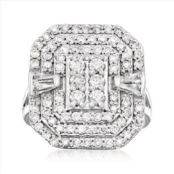 NO RESERVE 1.61 ct. Moissanite Round & Tapered Sterling Silver Women Ring Size 7