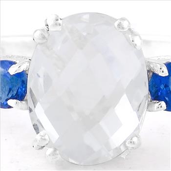 NO RESERVE 1.62 Ct Oval Glass Sapphire, Cubic Zirconia 925 Sterling Silver Ring
