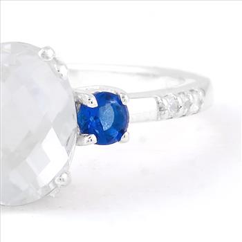 NO RESERVE 1.62 Ct Oval Glass Sapphire, Cubic Zirconia 925 Sterling Silver Ring
