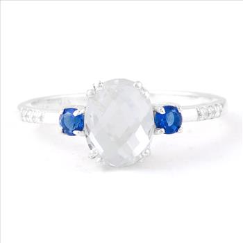 NO RESERVE 1.62 Ct Oval Glass Sapphire, Cubic Zirconia 925 Sterling Silver Ring