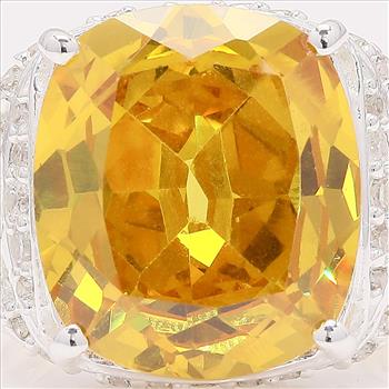 NO RESERVE 16.40 Ct Cushion Yellow Cz, White Cz 925 Sterling Silver Ring