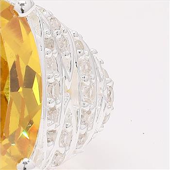 NO RESERVE 16.40 Ct Cushion Yellow Cz, White Cz 925 Sterling Silver Ring