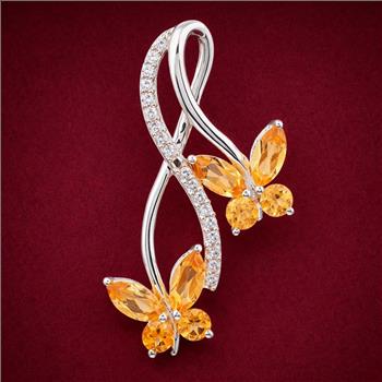 NO RESERVE 1.65 Ct Marquise Citrine, Cubic Zirconia 925 Sterling Silver Pendant