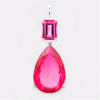 NO RESERVE 16.55 Ct Pear Pink Topaz, 925 Sterling Silver Pendant