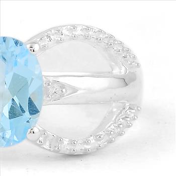 NO RESERVE 1.68 Ct Oval Blue Topaz, Cubic Zirconia 925 Sterling Silver Ring
