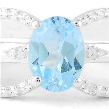 NO RESERVE 1.68 Ct Oval Blue Topaz, Cubic Zirconia 925 Sterling Silver Ring