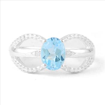 NO RESERVE 1.68 Ct Oval Blue Topaz, Cubic Zirconia 925 Sterling Silver Ring