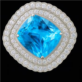 NO RESERVE 17.06 Ct Cushion Blue Topaz, Cubic Zirconia 925 Sterling Silver Pendant