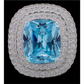 NO RESERVE 17.06 Ct Cushion Blue Topaz, Cubic Zirconia 925 Sterling Silver Pendant