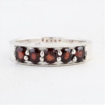 NO RESERVE 1.72 Ct Round Garnet 925 Sterling Silver Ring