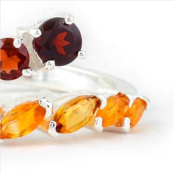 NO RESERVE 1.73 Ct Round Garnet, Citrine, Amethyst, Cubic Zirconia 925 Sterling Silver Ring
