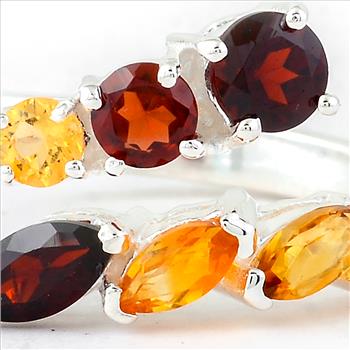 NO RESERVE 1.73 Ct Round Garnet, Citrine, Amethyst, Cubic Zirconia 925 Sterling Silver Ring
