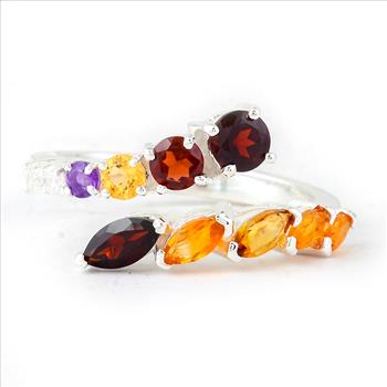 NO RESERVE 1.73 Ct Round Garnet, Citrine, Amethyst, Cubic Zirconia 925 Sterling Silver Ring