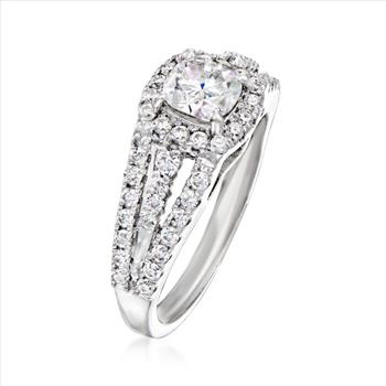 NO RESERVE 1.74 ct. Moissanite Cusion & Round Sterling Silver Women Ring Size 7