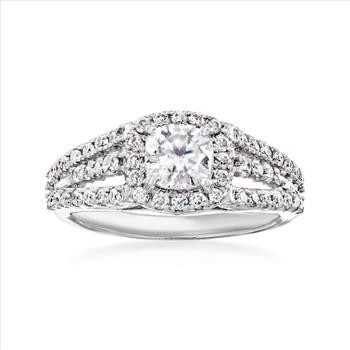 NO RESERVE 1.74 ct. Moissanite Cusion & Round Sterling Silver Women Ring Size 7