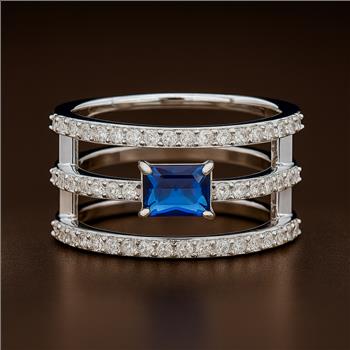 NO RESERVE 1.79 Ct Octagon Created Sapphire, Cubic Zirconia 925 Sterling Silver Ring