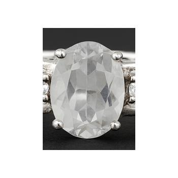 NO RESERVE 1.79 Ct Oval White Topaz, Cubic Zirconia, 925 Sterling Silver Ring