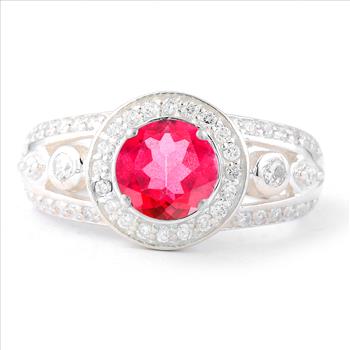 NO RESERVE 1.79 Ct Round Pink Topaz, Cubic Zirconia 925 Sterling Silver Ring