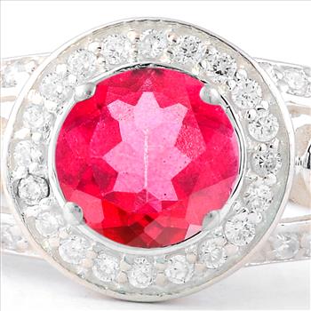 NO RESERVE 1.79 Ct Round Pink Topaz, Cubic Zirconia 925 Sterling Silver Ring