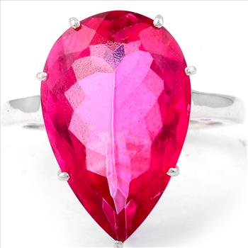 NO RESERVE 18.23 Ct Pear Pink Topaz, Cubic Zirconia 925 Sterling Silver Ring