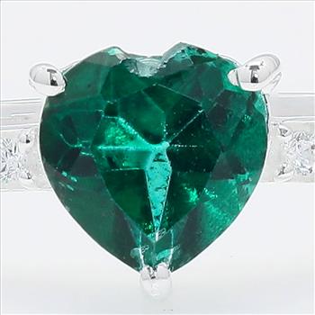 NO RESERVE 1.84 Ct Heart Green Topaz, Cubic Zirconia 925 Sterling Silver Ring