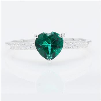 NO RESERVE 1.84 Ct Heart Green Topaz, Cubic Zirconia 925 Sterling Silver Ring