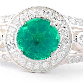NO RESERVE 1.84 Ct Round Green Topaz, Cubic Zirconia 925 Sterling Silver Ring