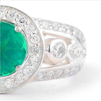 NO RESERVE 1.84 Ct Round Green Topaz, Cubic Zirconia 925 Sterling Silver Ring