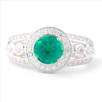 NO RESERVE 1.84 Ct Round Green Topaz, Cubic Zirconia 925 Sterling Silver Ring