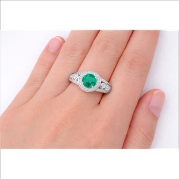 NO RESERVE 1.84 Ct Round Green Topaz, Cubic Zirconia 925 Sterling Silver Ring