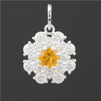 NO RESERVE 1.85 Ct Round Citrine, Cubic Zirconia 925 Sterling Silver Pendant