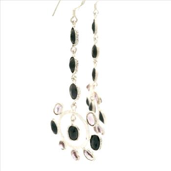 NO RESERVE 18.50 Ct Amethyst, Sapphire 925 Sterling Silver Earrings
