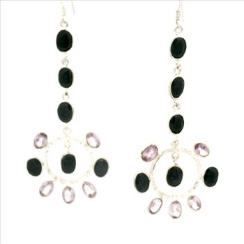 NO RESERVE 18.50 Ct Amethyst, Sapphire 925 Sterling Silver Earrings