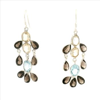 NO RESERVE 18.68 Ct Blue Topaz, Citrine 925 Sterling Silver Earrings