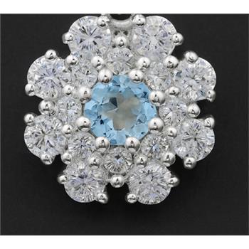 NO RESERVE 1.87 Ct Round Blue Topaz, Cubic Zirconia 925 Sterling Silver Pendant