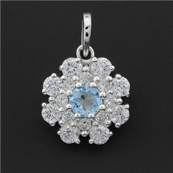NO RESERVE 1.87 Ct Round Blue Topaz, Cubic Zirconia 925 Sterling Silver Pendant