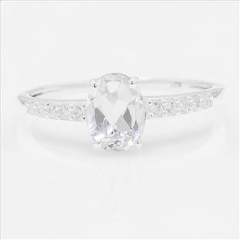 NO RESERVE 1.90 Ct Oval White Topaz, Cubic Zirconia 925 Sterling Silver Ring