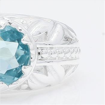 NO RESERVE 1.91 Ct Oval Cr Aquamarine, 925 Sterling Silver Ring