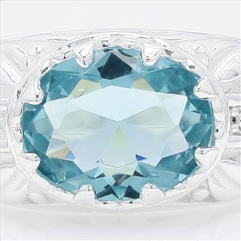NO RESERVE 1.91 Ct Oval Cr Aquamarine, 925 Sterling Silver Ring