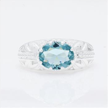 NO RESERVE 1.91 Ct Oval Cr Aquamarine, 925 Sterling Silver Ring